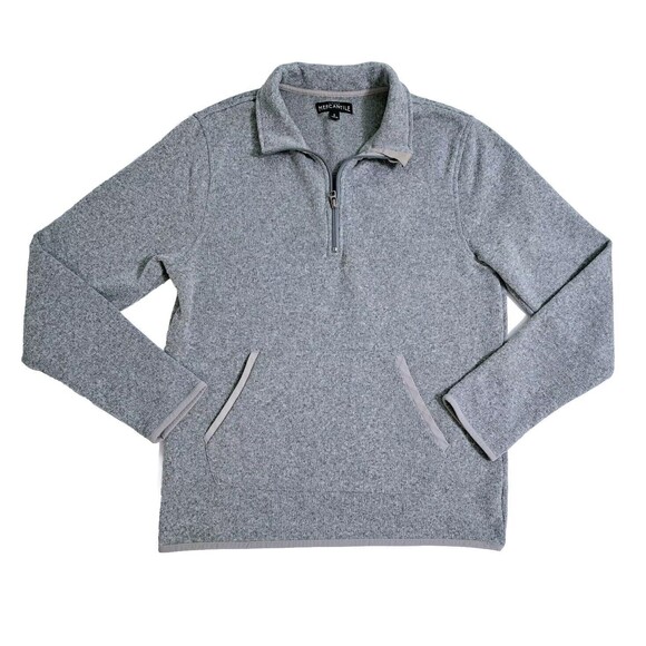 J Crew Men's Small Gray Mock Neck Pouch Fleece Pullover Zip Sweater Grey - Picture 1 of 10